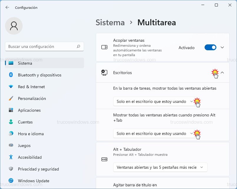 Ajustes de multitarea Ajustes de multitarea