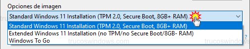 Opciones de imagen en Rufus Opciones de imagen en Rufus