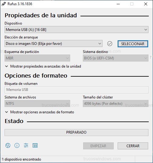 Interfaz de Rufus Interfaz de Rufus
