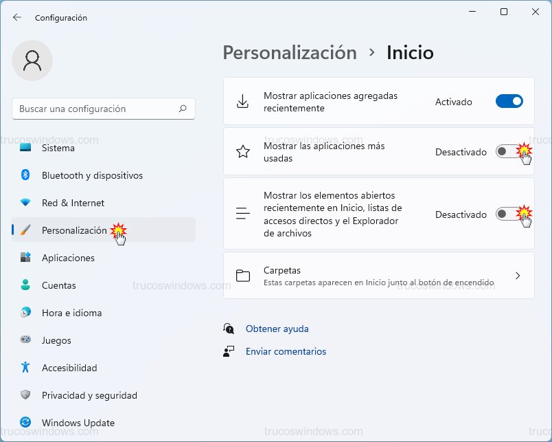 Desactivar elementos recientes Desactivar elementos recientes