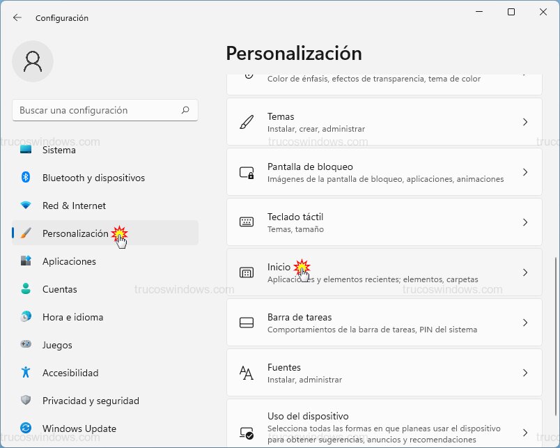 Personalización de Inicio Personalización de Inicio