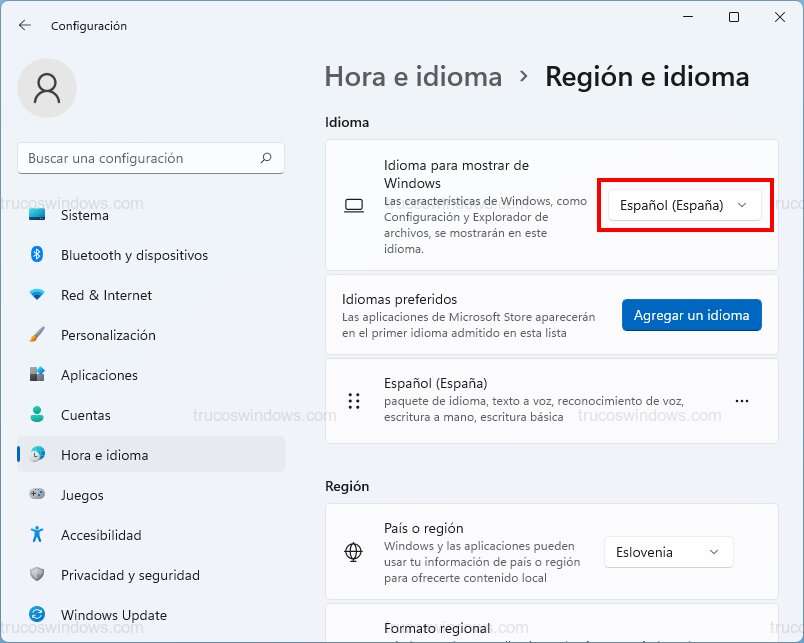 Idioma de pantalla actual Idioma de pantalla actual