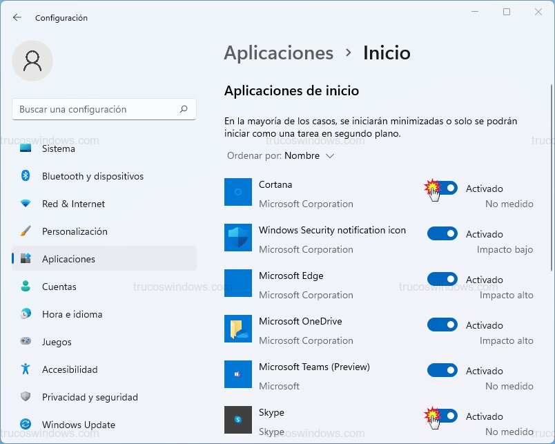 Gestionar interruptores de inicio