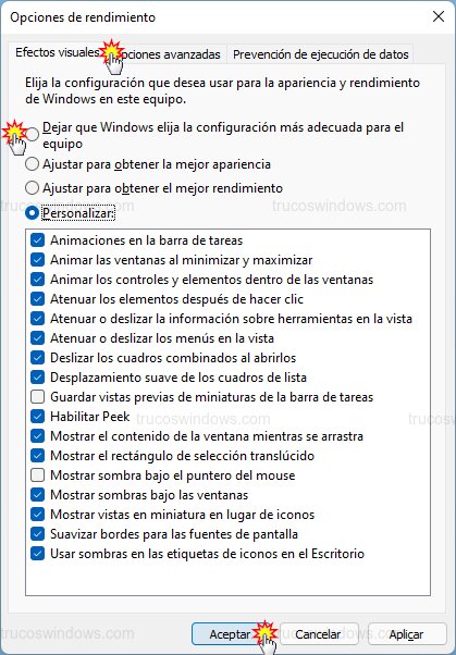 Panel efectos visuales