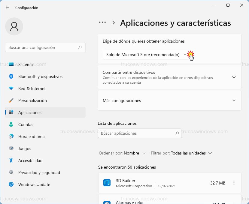 Opciones de origen de aplicaciones Opciones de origen de aplicaciones