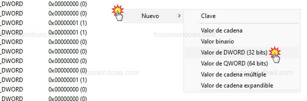 Nuevo valor DWORD Nuevo valor DWORD