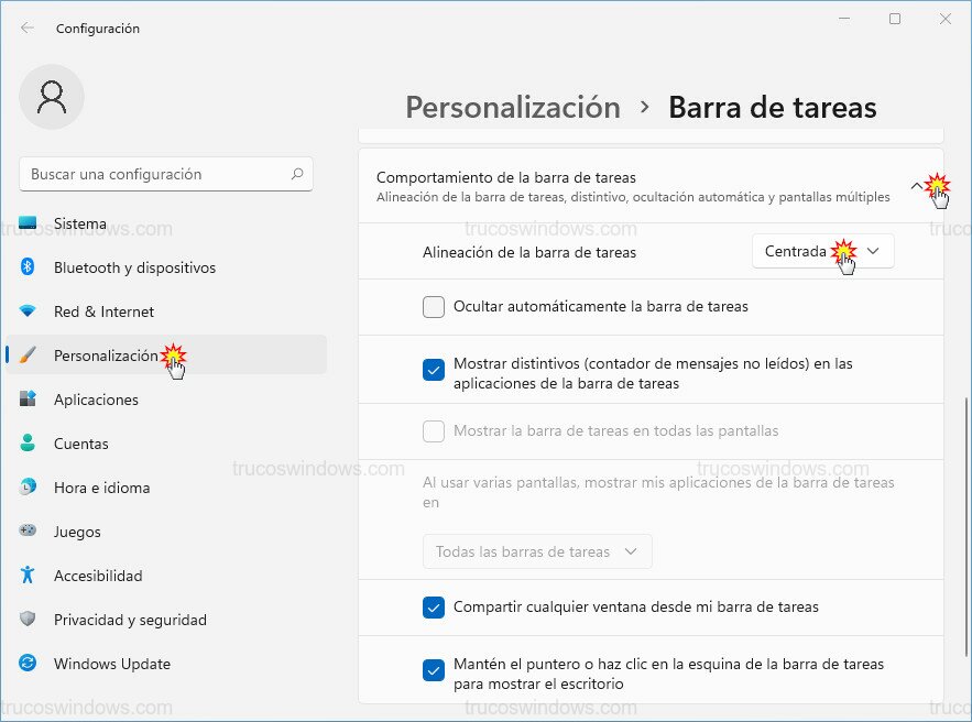 Cambiar alineación iconos Cambiar alineación iconos