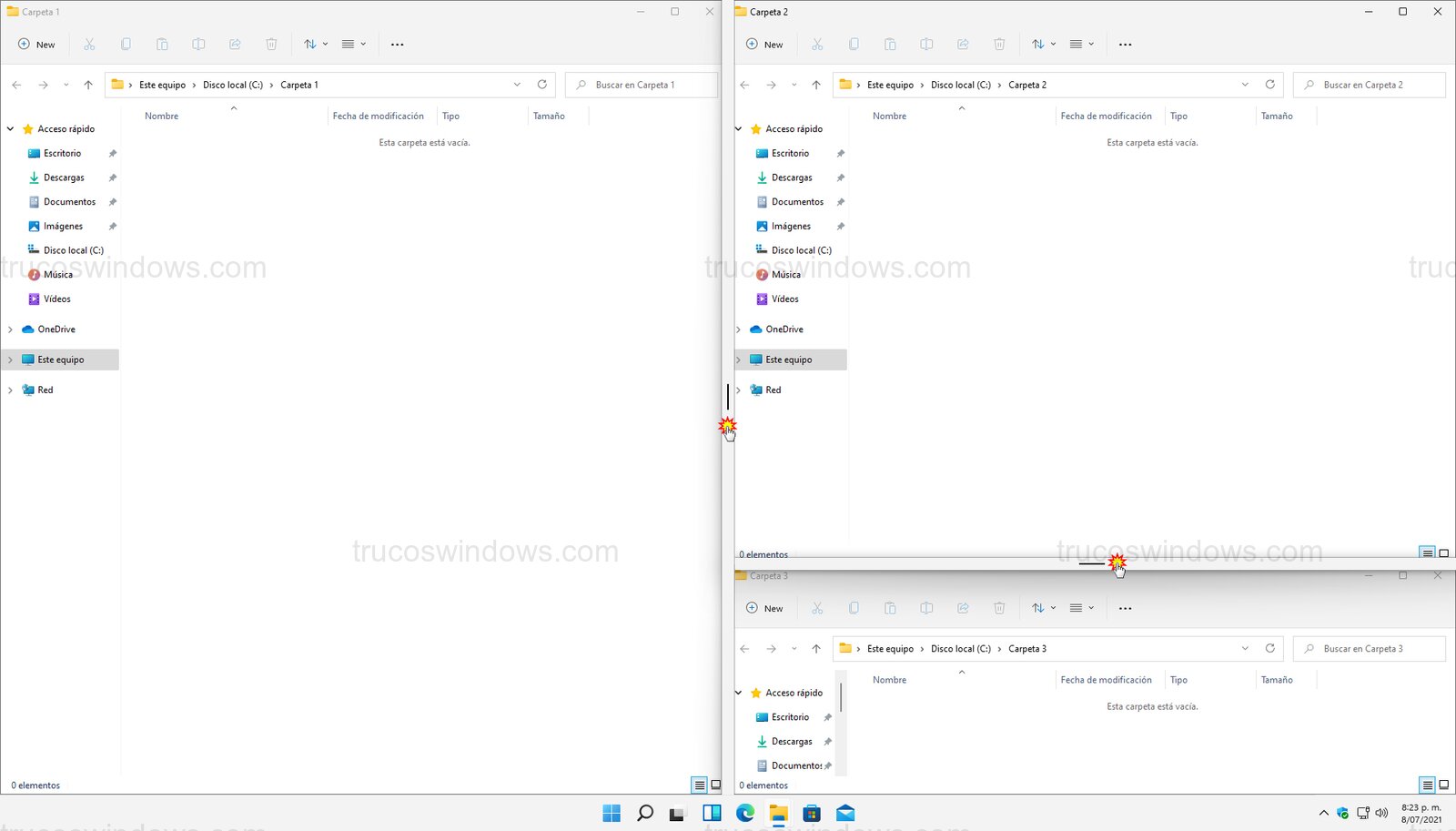 Deslizadores de redimensión Deslizadores de redimensión