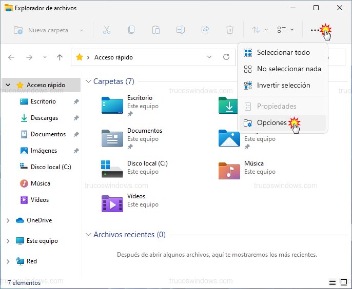 Opciones explorador archivos Opciones explorador archivos