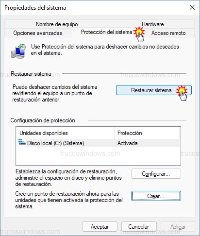 Iniciar restauración sistema Iniciar restauración sistema