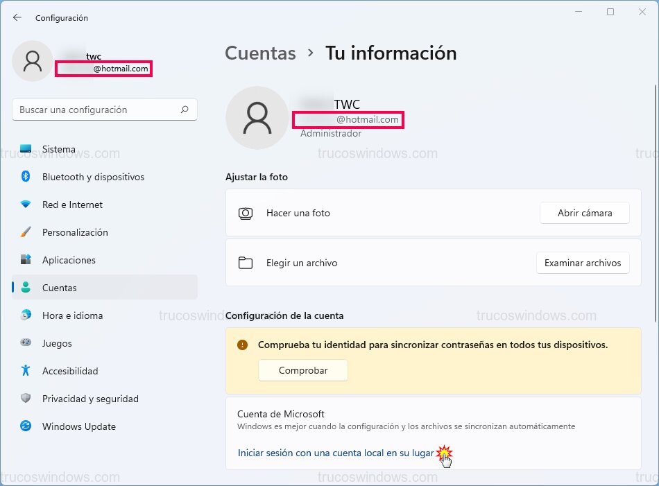 Cambiar a cuenta local