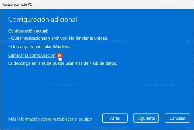 Cambiar configuración adicional de borrado