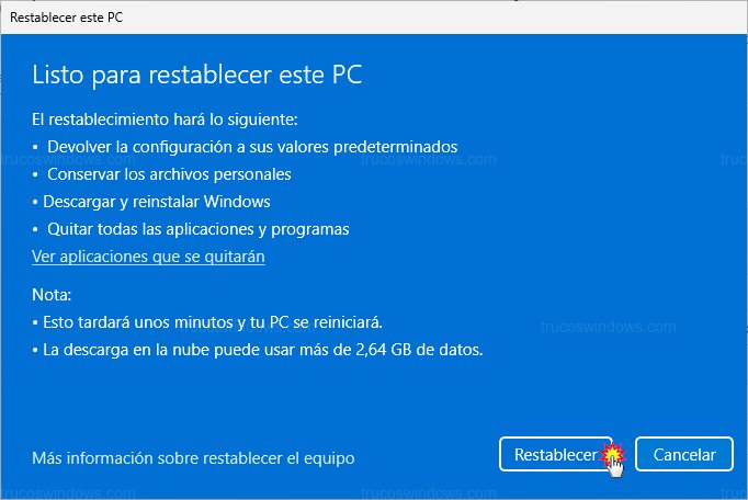 Confirmar restablecimiento sin pérdida