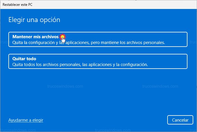 Opción mantener archivos personales