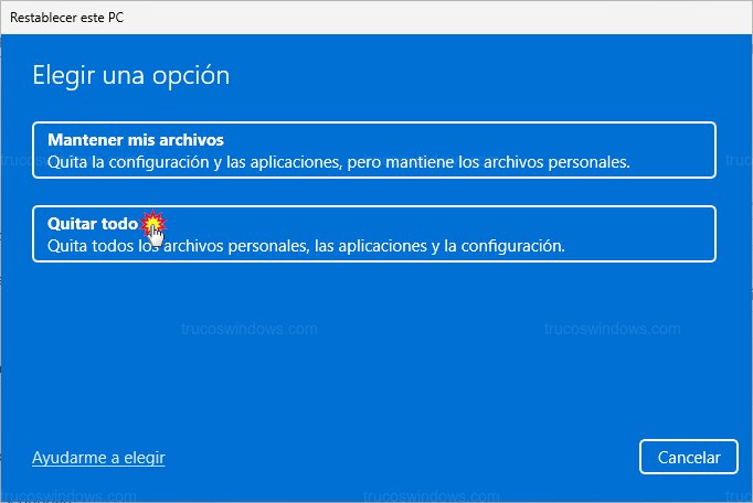 Opción quitar todo del disco