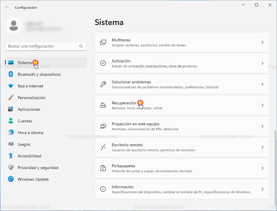 Acceder a recuperación de sistema
