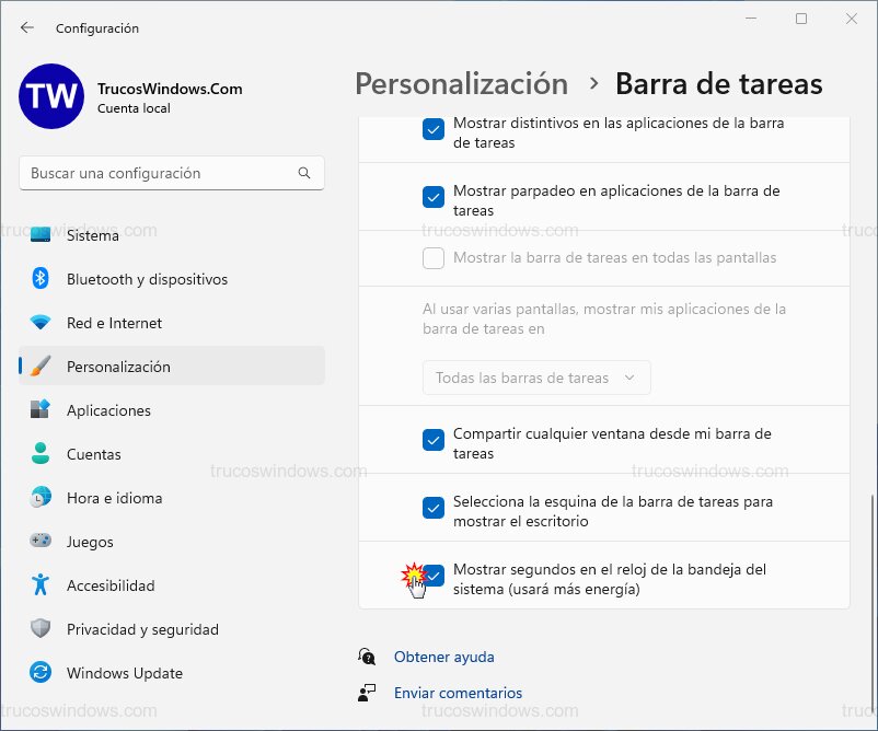 Activar segundos en el reloj