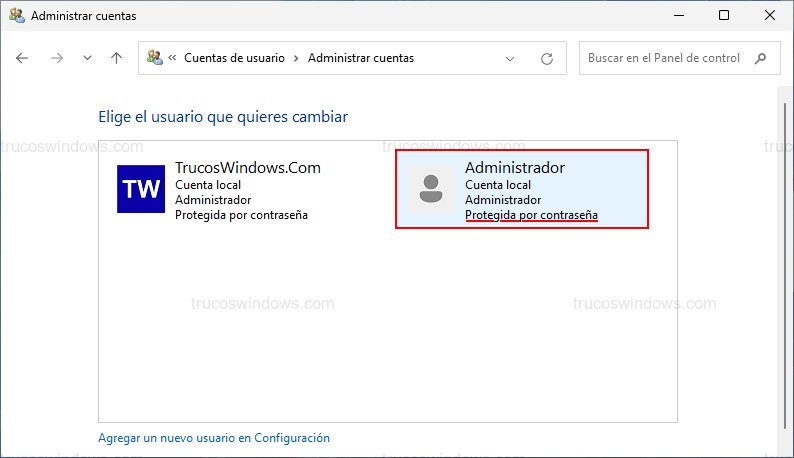 Administrador en Panel de control Administrador en Panel de control
