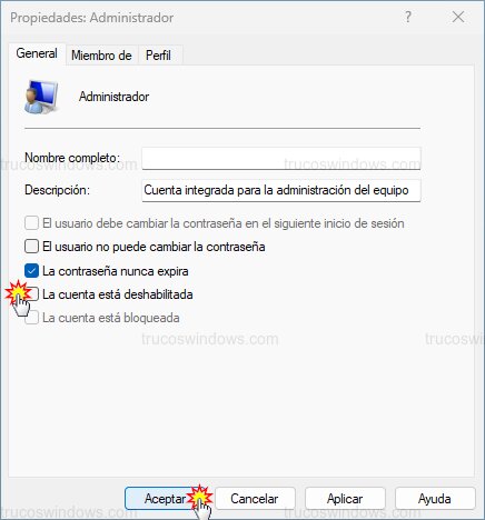 Habilitar cuenta visualmente Habilitar cuenta visualmente