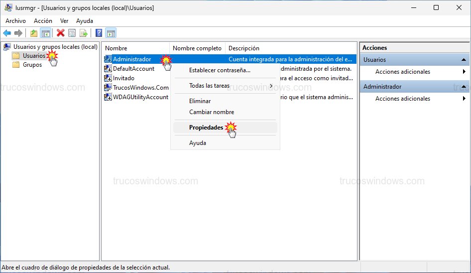 Propiedades cuenta administrador Propiedades cuenta administrador