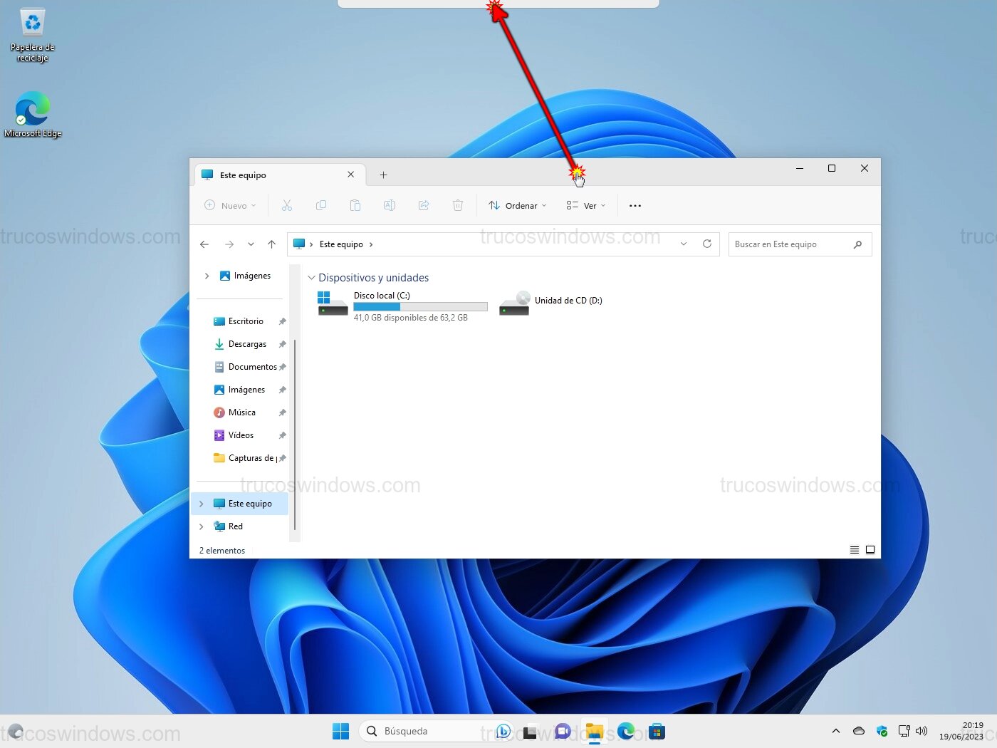 Arrastrar ventana a la barra superior