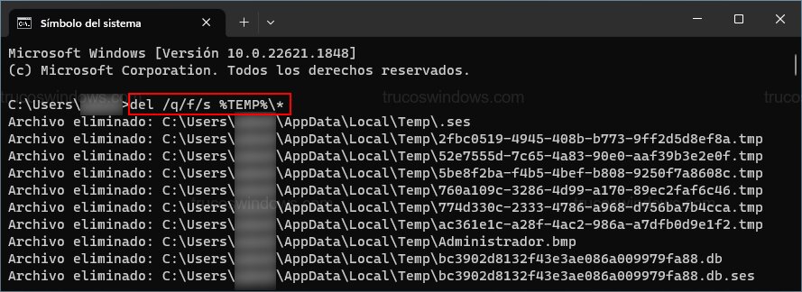 Borrado temporal por comandos Borrado temporal por comandos