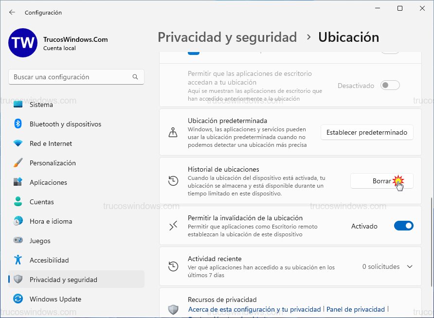 Borrar historial ubicación Borrar historial ubicación