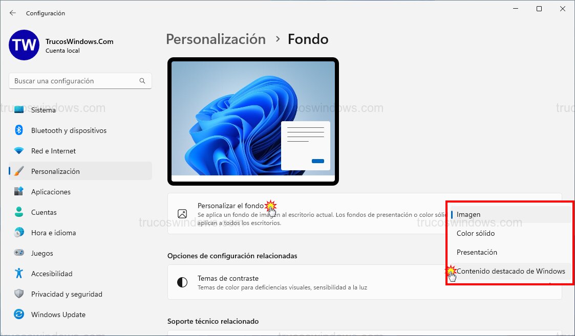 Activar contenido destacado