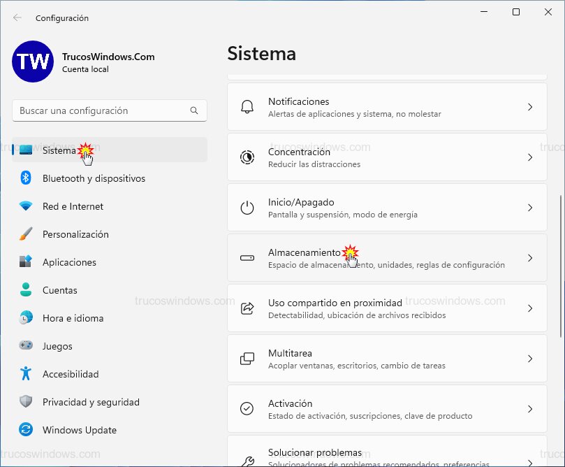 Sección de almacenamiento