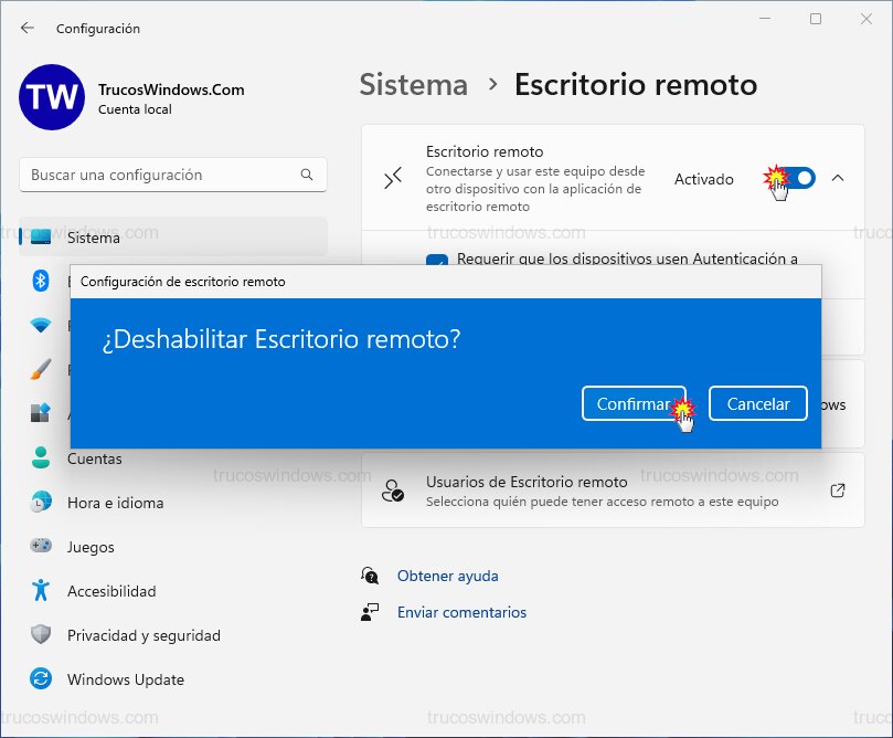 Deshabilitar interruptor RDP