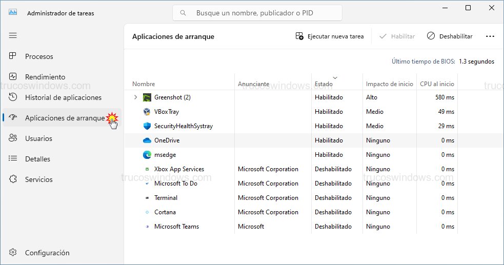 Menú aplicaciones arranque