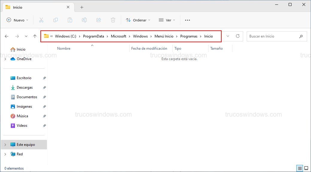 Carpeta de inicio Windows