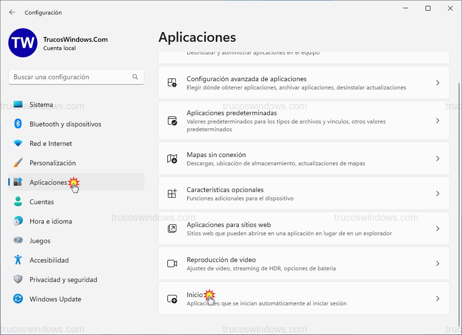 Configuración aplicaciones inicio