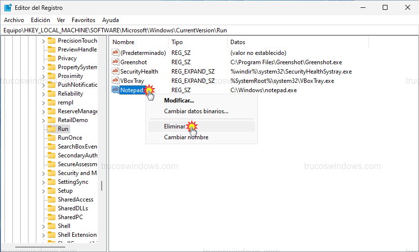 Eliminar entrada registro