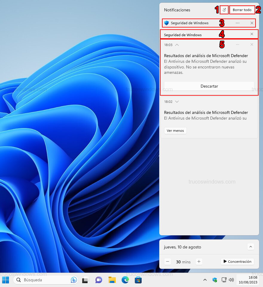 Panel de control de notificaciones