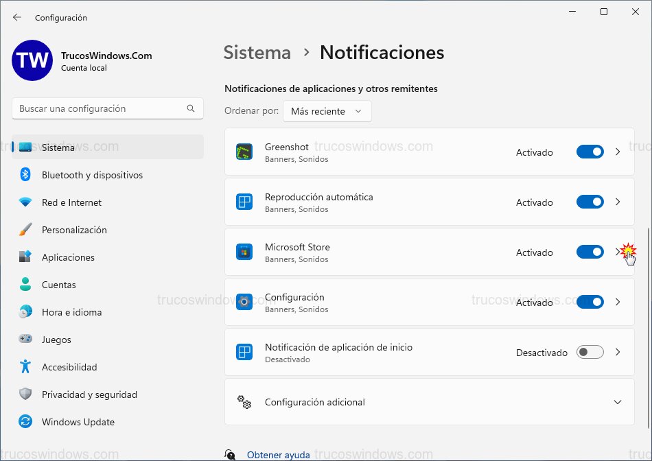 Lista de aplicaciones remitentes