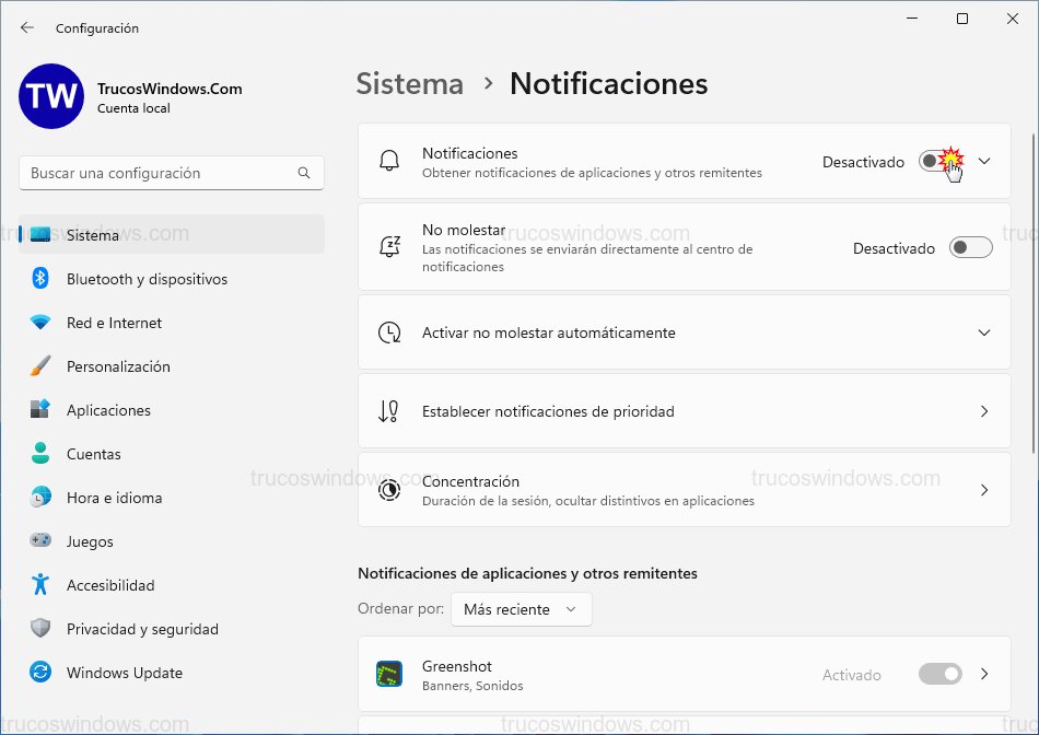 Interruptor global de avisos