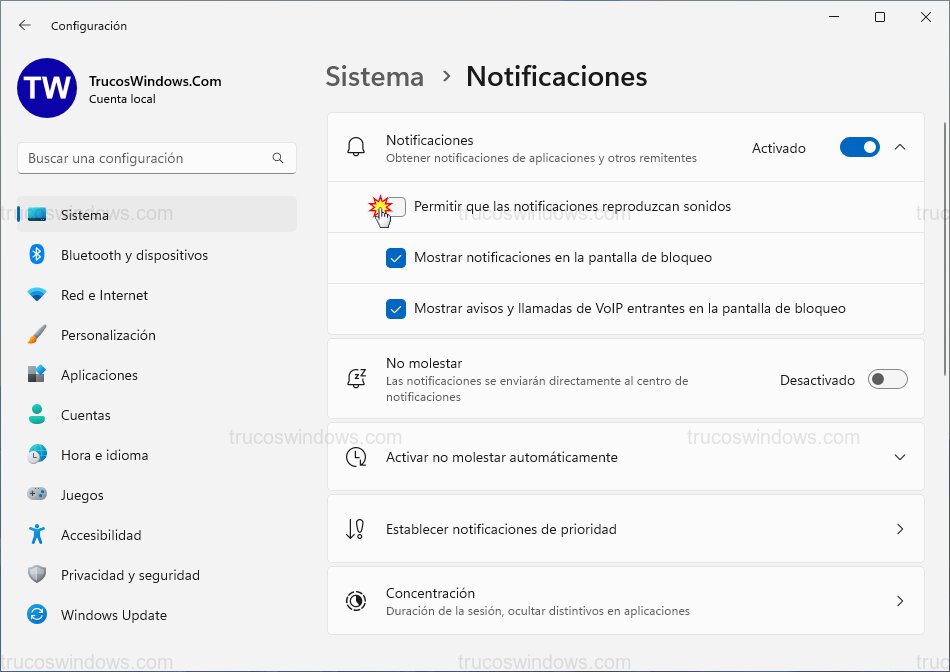 Silenciar alertas sonoras