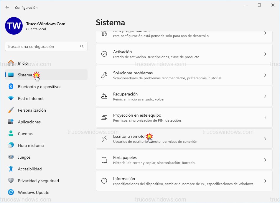 Ajustes escritorio remoto
